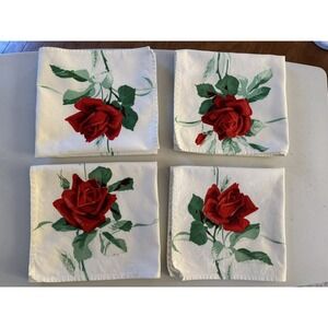 (4) Vintage 50's America's Pride Beauty Roses Fabric Elegant Table Cloth Napkins